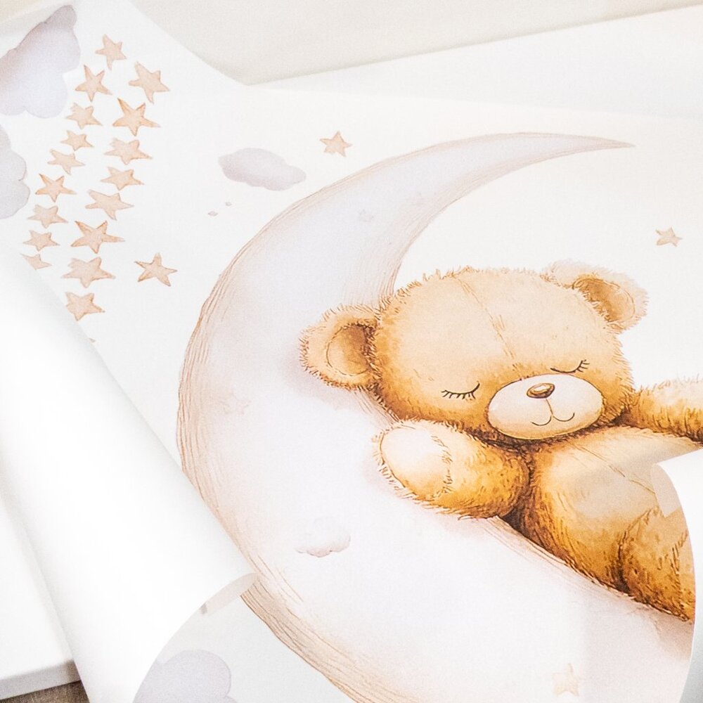 Cute Teddy Bear Wall Decal Boho Nursery Decor Baby Room Art Clouds NWT Etsy Pick